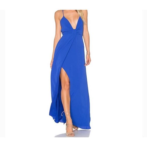 Saylor Royal Blue Sleeveless Padded Tie Back Evening Maxi Dress Size Medium - Picture 1 of 7